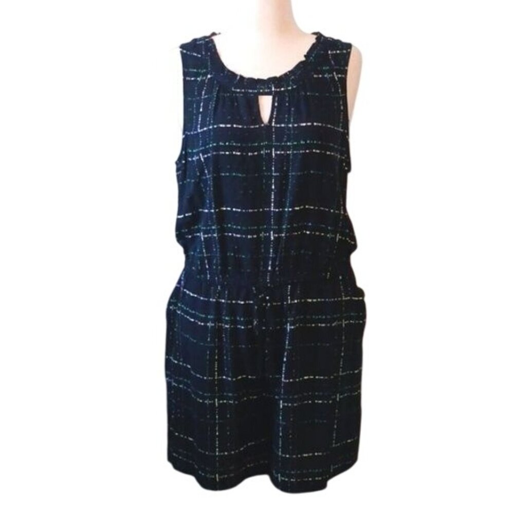 NEW Apt. 9 Navy Blue Textured Sleeveless Plaid Romper Elastic Tie Waist Size XL
